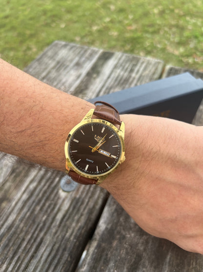 RELOJ CABALLERO LIGE MARRON CUERO #LIGE0002