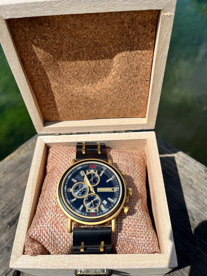 WOODEN CABALERO NEGRO Y DORADO ACERO INOXIDABLE/ MADERA  #BB0020
