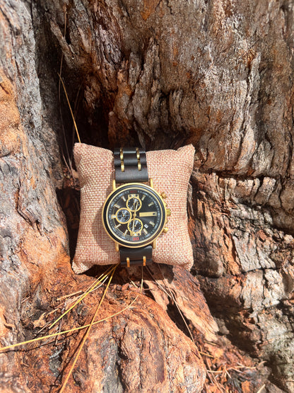 WOODEN CABALERO NEGRO Y DORADO ACERO INOXIDABLE/ MADERA  #BB0020