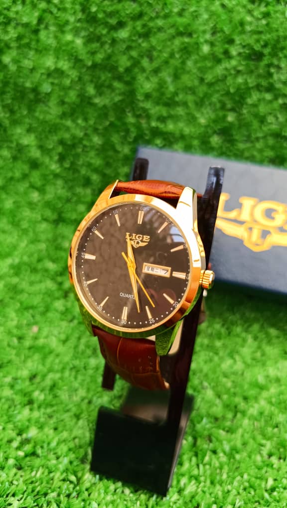 RELOJ CABALLERO LIGE MARRON CUERO #LIGE0002