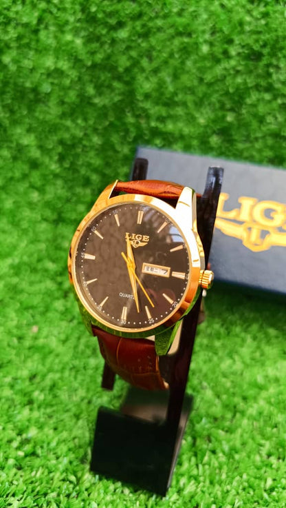 RELOJ CABALLERO LIGE MARRON CUERO #LIGE0002